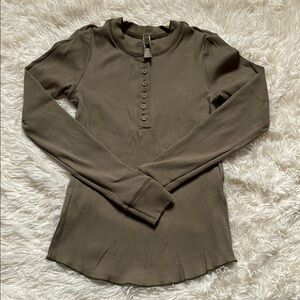 SKIMS Green Ribbed Fitted Long Sleeve Top